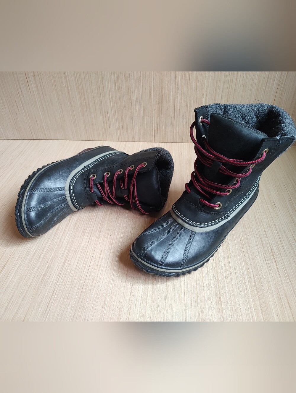 Sorel Women Slimpack II Lace Up Red Waterproof Duck Boots Rain Black Leather 10